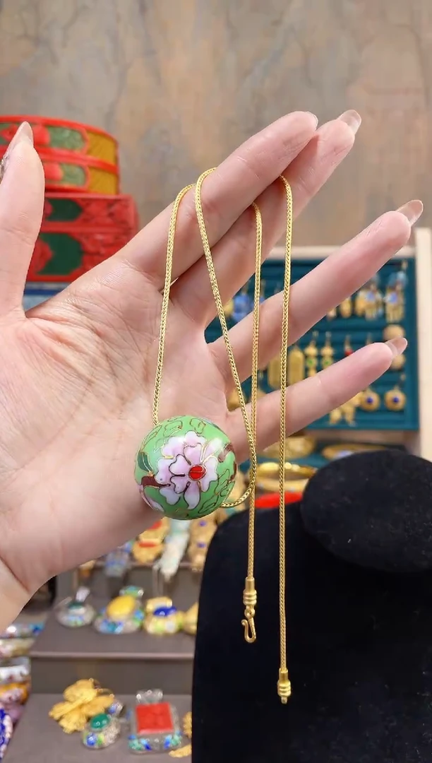 【闪购商品】景泰蓝3.0单珠加链子嫩绿