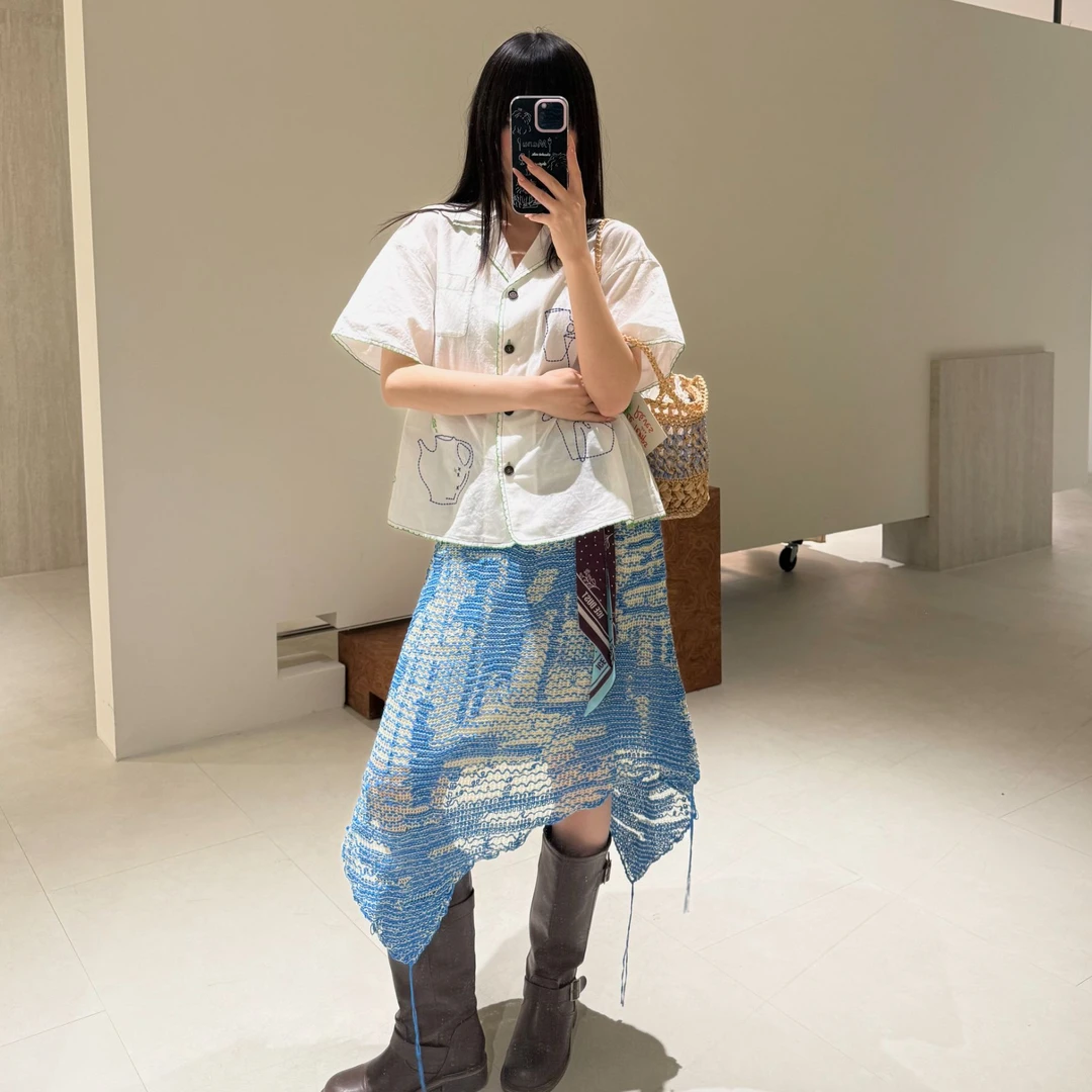 IINC SHORT SENTENCE 25SS设计感肌理镂空不规则下摆针织半身裙女