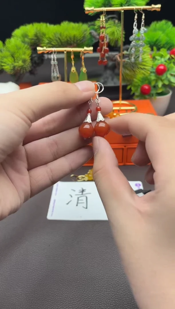 玛瑙/玉髓耳饰银S925镶嵌713