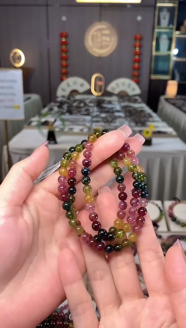 未镶嵌老矿碧玺彩虹三圈手串6mm+碧玺多样性发一条hon