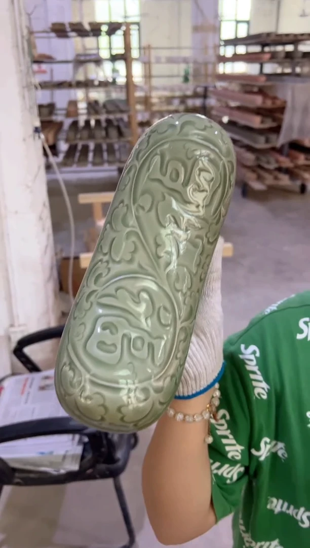 耀州窑青瓷大师手刻福字枕头