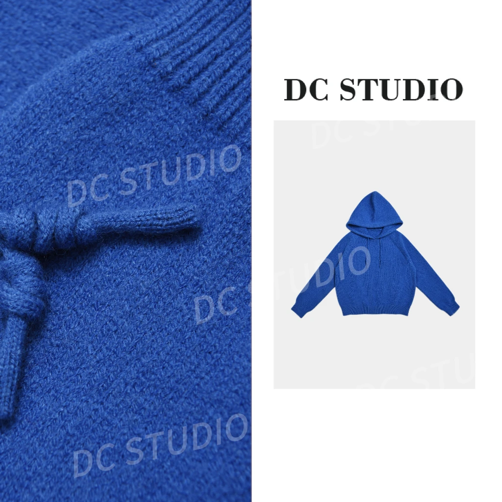 DC STUDIO【冰岛】2024冬款时尚百搭纯色克莱因蓝ins连帽加绒卫衣