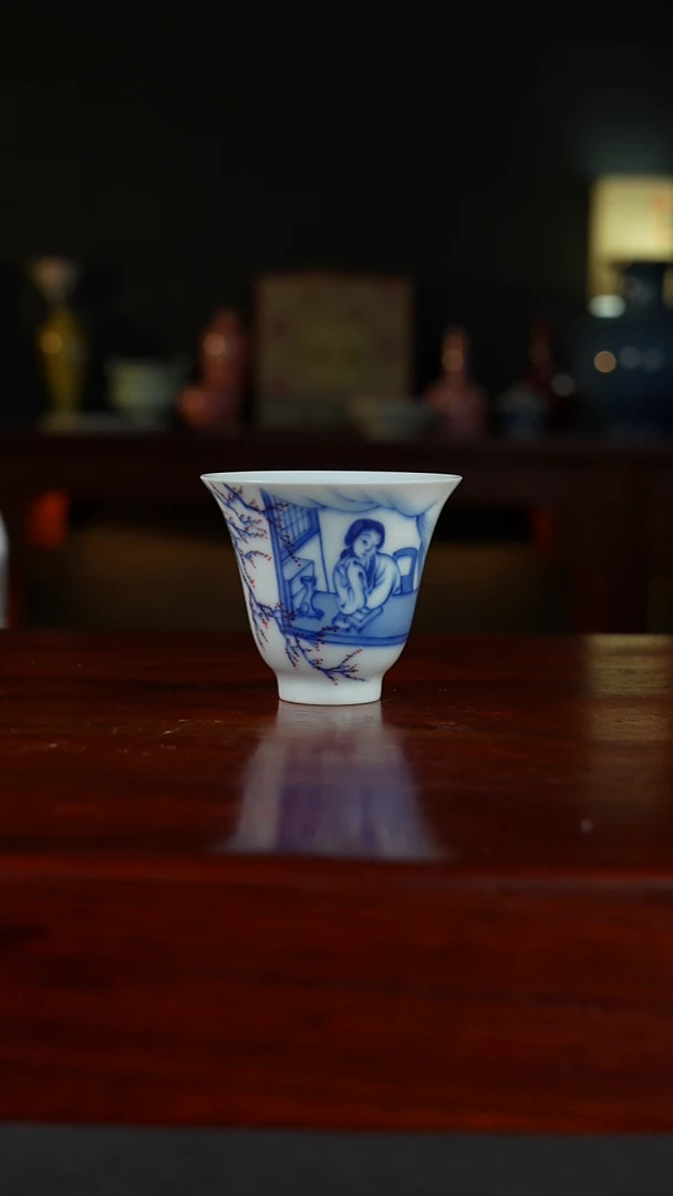 祖传窑真柴窑传承400年点红开窗小花神杯