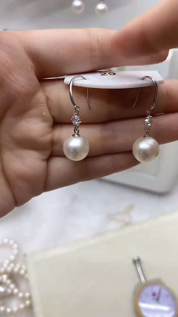 银S925镶嵌耳钩淡水珍珠淡水耳钩