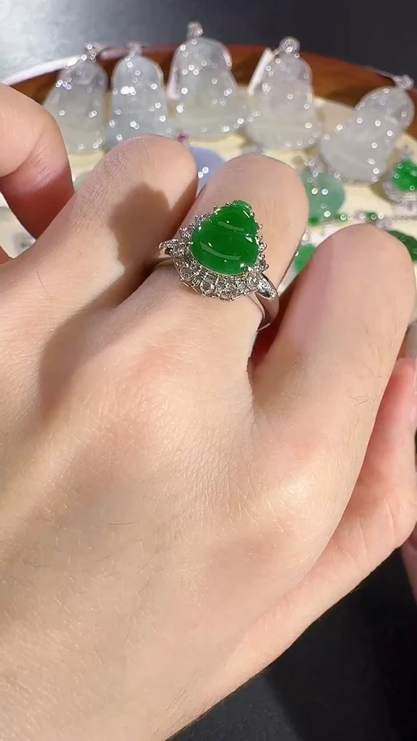 翡翠戒指18K金镶嵌【源头工厂】钻石镶嵌