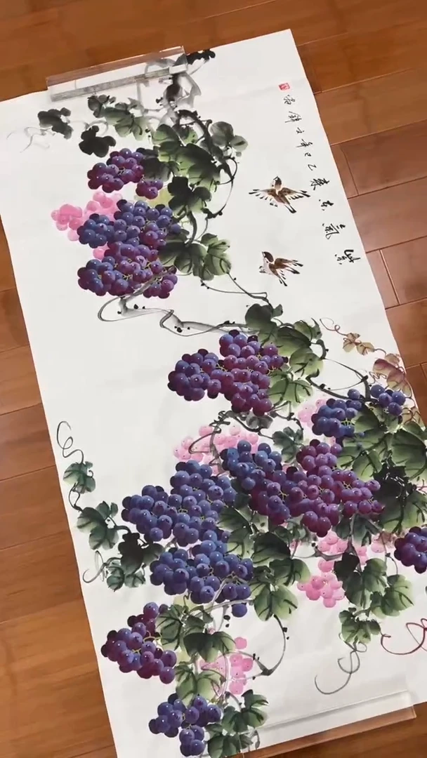 国画【福利，纯手工手绘】张文锦葡萄横幅138*68厘米