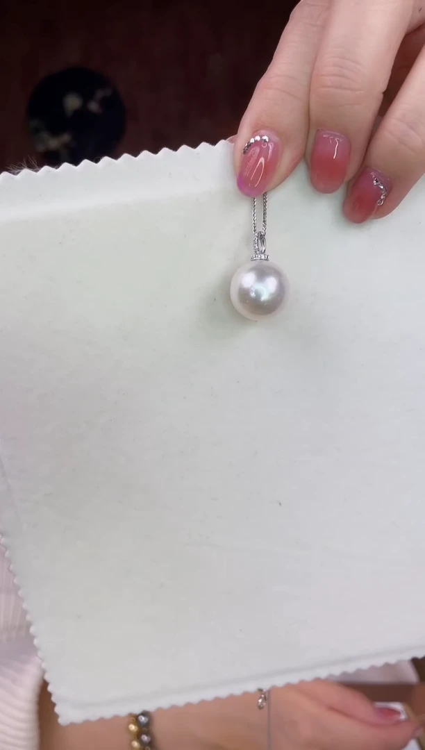 【闪购商品】海水珍珠吊坠(不含链)18K金镶嵌钻石澳白15-16mm