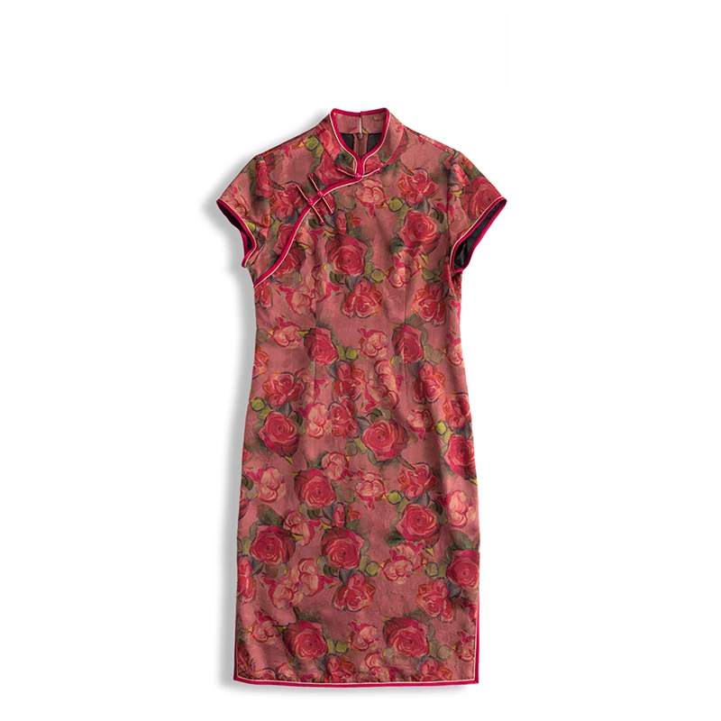 香云纱提花花萝时尚简约气质百搭旗袍裙60182