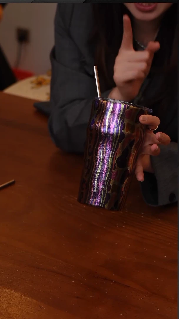 陶212-执彩彩钛纯钛广口杯啤酒杯500ML条纹-CF5530
