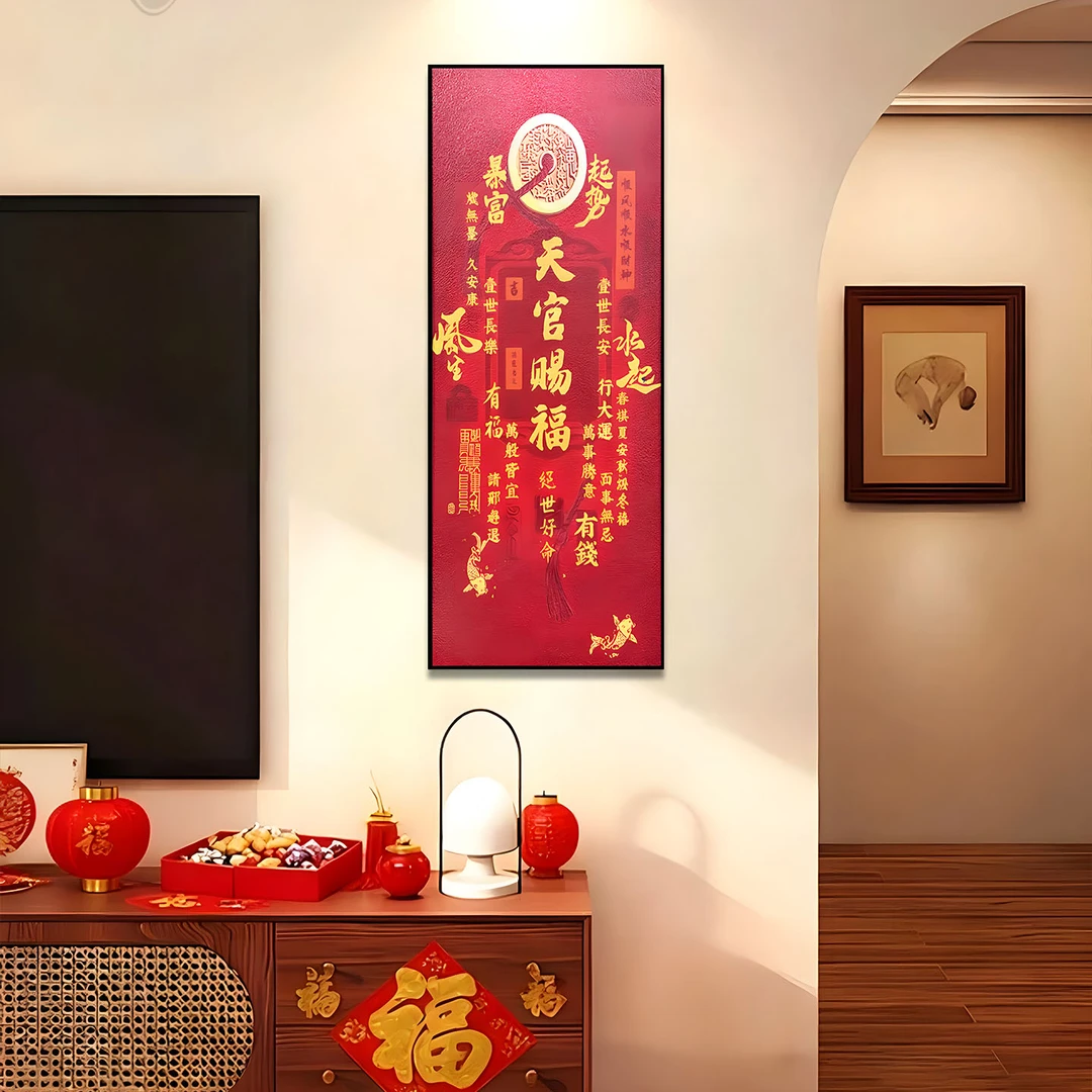 天官赐福玄关装饰画新中式砂岩走廊过道画装饰挂画天官赐福40100