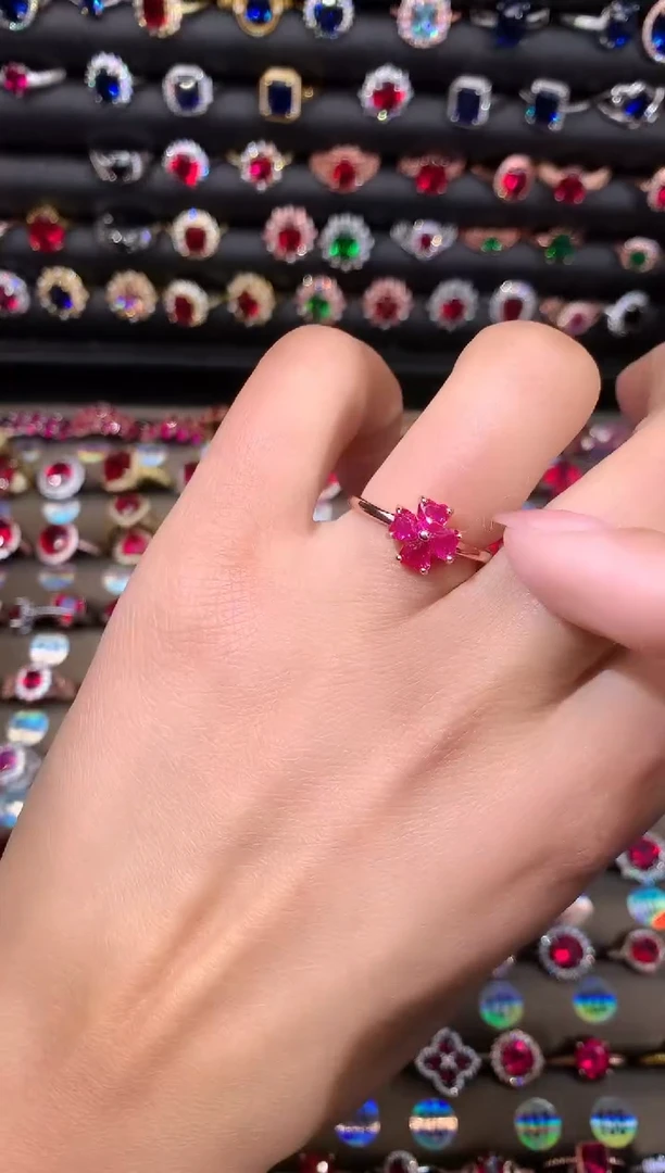 【闪购商品】红宝石戒指银S925镶嵌玫瑰金