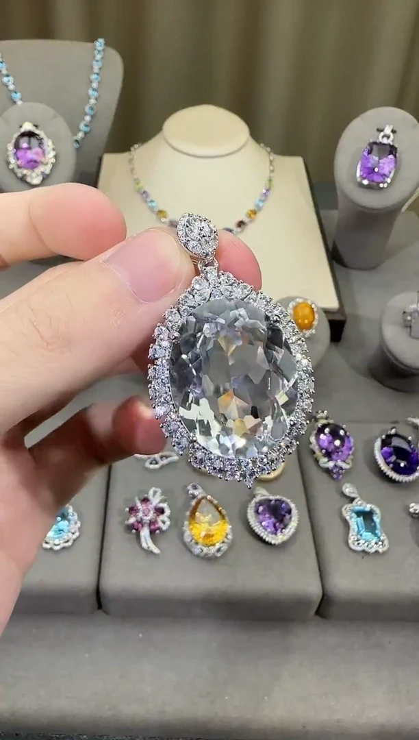 颈饰银S925镶嵌水晶20*25mm晶体白水晶吊坠