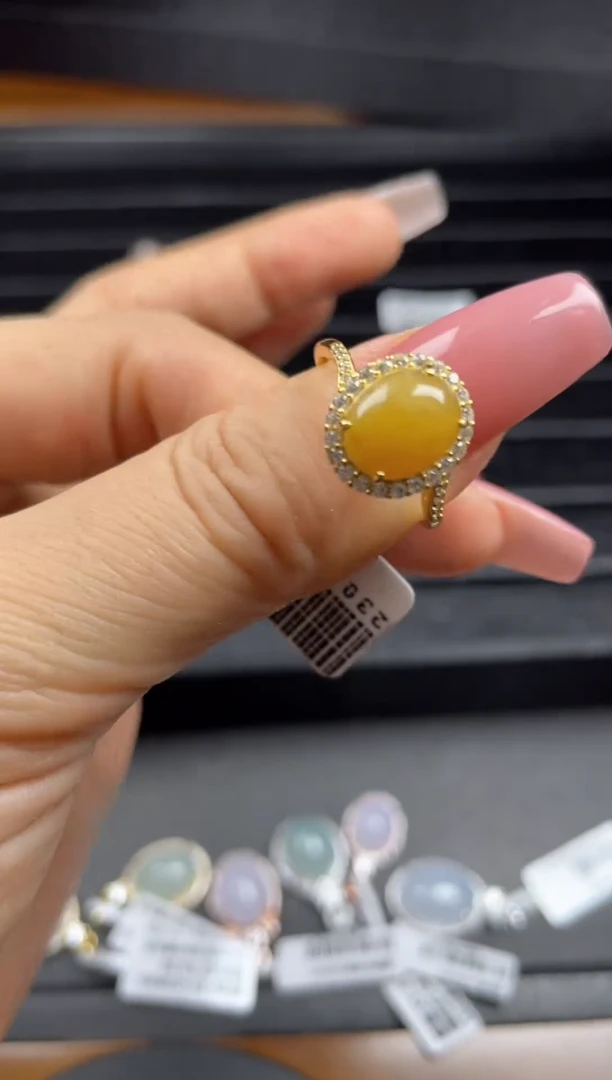 银S925镶嵌戒指翡翠天然翡翠A货