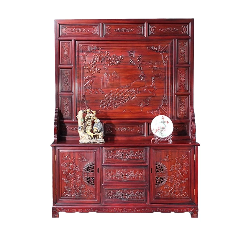 南美洲酸枝隔厅屏风雕花木质工艺新古典插屏植物花卉油漆工艺