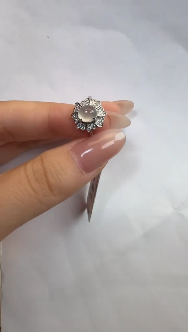 银S925镶嵌戒指翡翠925银镶A货翡翠戒指91