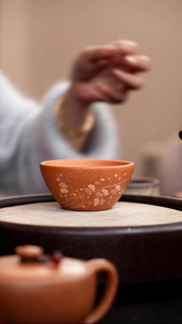 【闪购商品】紫砂茶壶金砂段泥大碗杯彩刻梅花