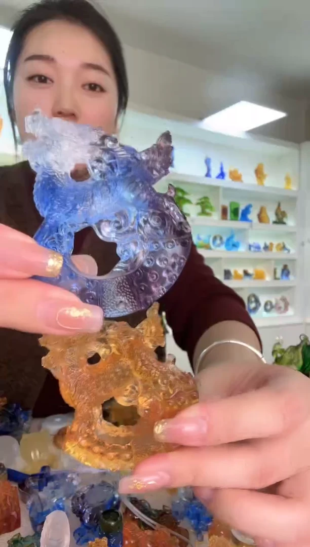 手工艺品琉璃麒麟1对