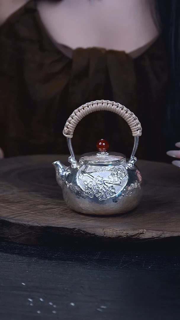 新品手工梅花银壶烧水壶220克 240毫升