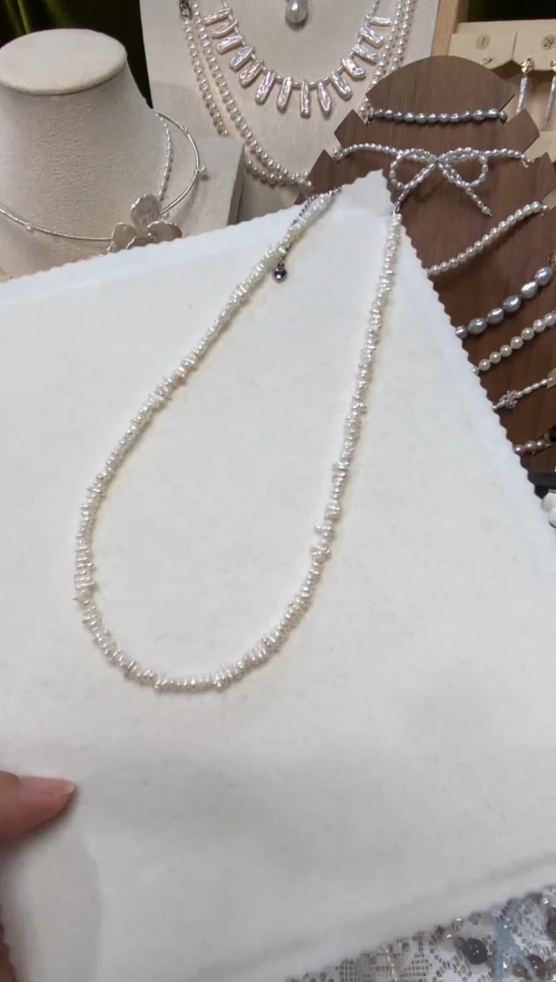 淡水珍珠银S925镶嵌颈饰渣渣链