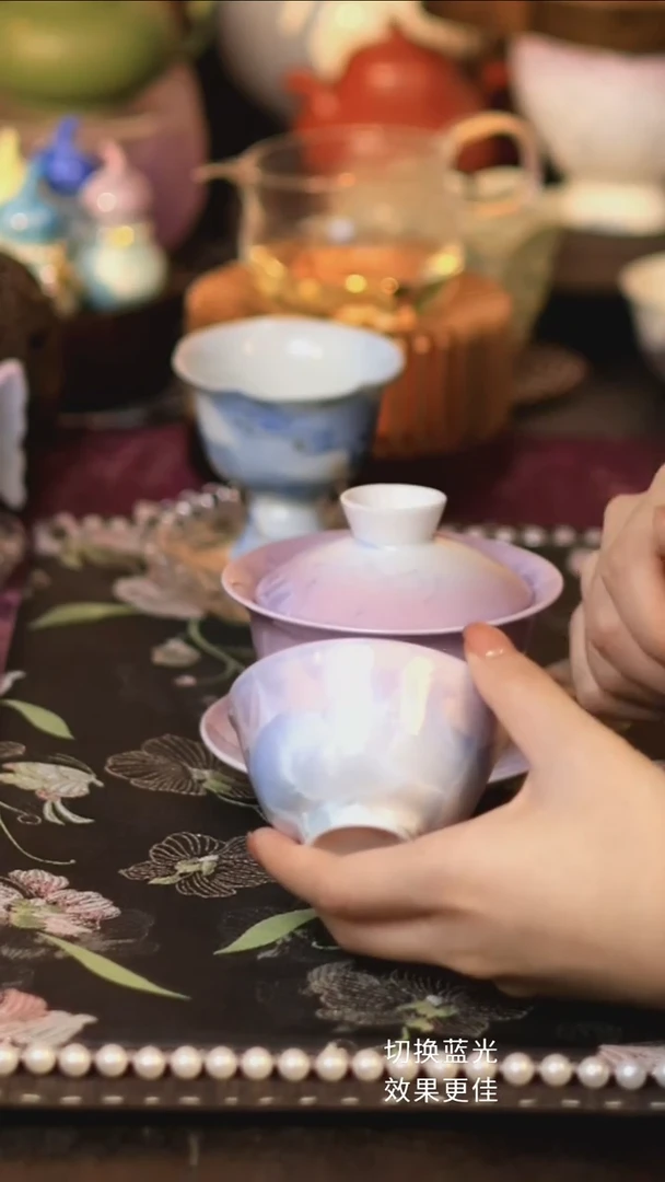 结晶釉渐变紫圆口杯