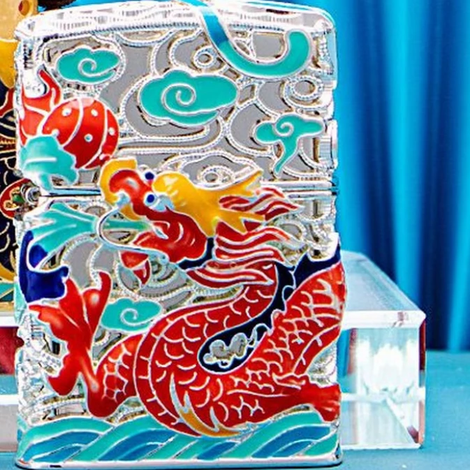 龙腾四海重甲煤油打火机 银