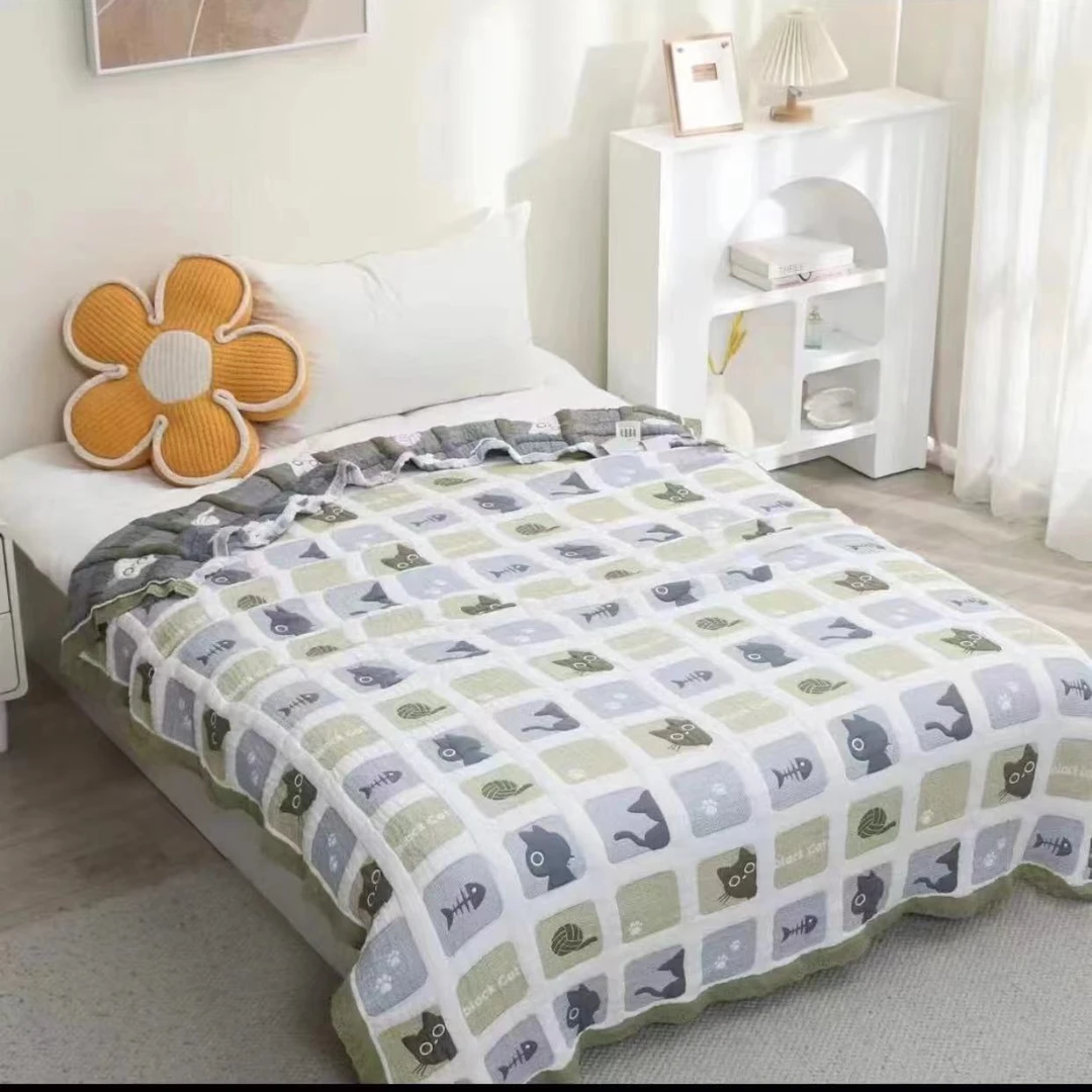 绿泡芙被多层纱布四季通用居家被亲肤柔软透双面可用