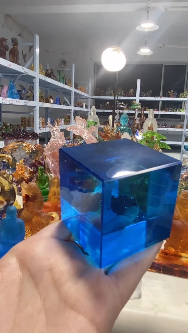 手工艺品琉璃蓝色底座 古法琉璃 全品不退不换