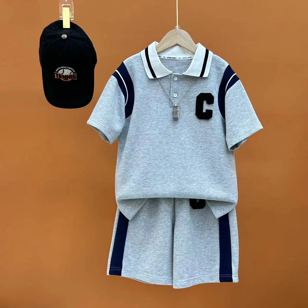 C童装夏季洋气百搭C灰polo衫中大童帅气韩版时尚两件套青少不含包