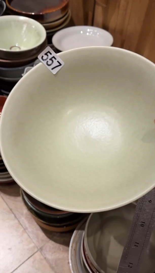 瓷片罗*呀557  茶青色华夫格面碗1个