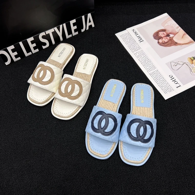 SMVP Tiberian真麻绳小香风拖鞋2025新款草编时尚外穿沙滩平底拖T