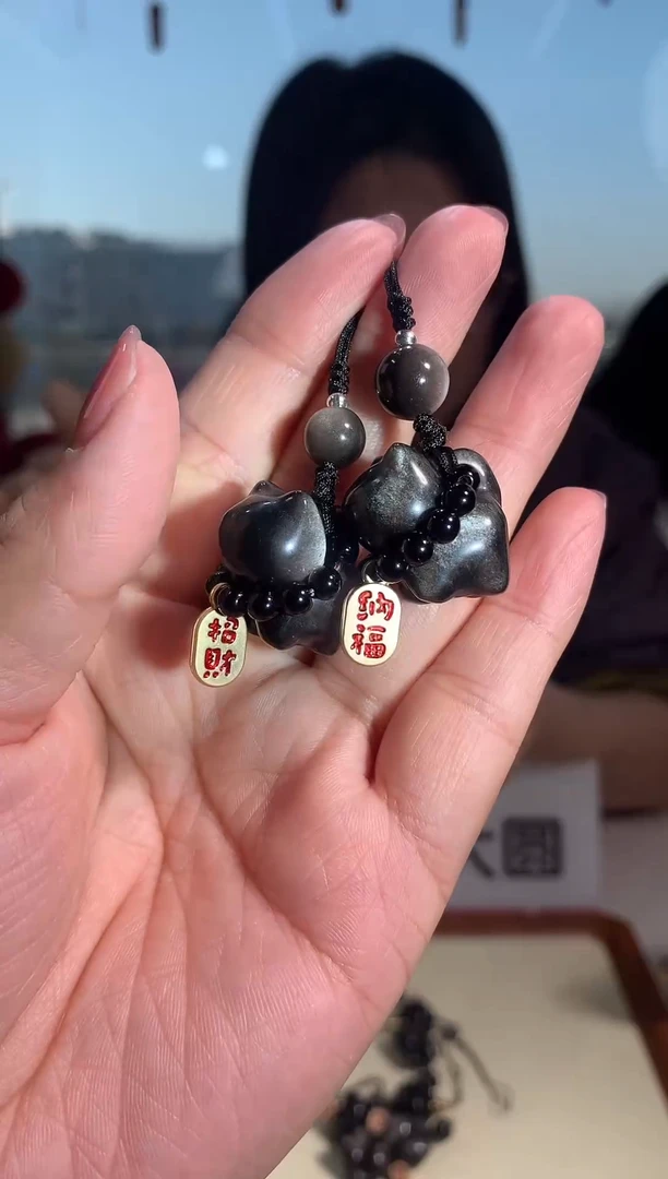 【闪购商品】黑曜岩手链未镶嵌黑曜石猫猫挂件链多样性发其一