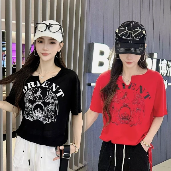 H035夏季冰棉抽绳飘带T恤休闲宽松上衣