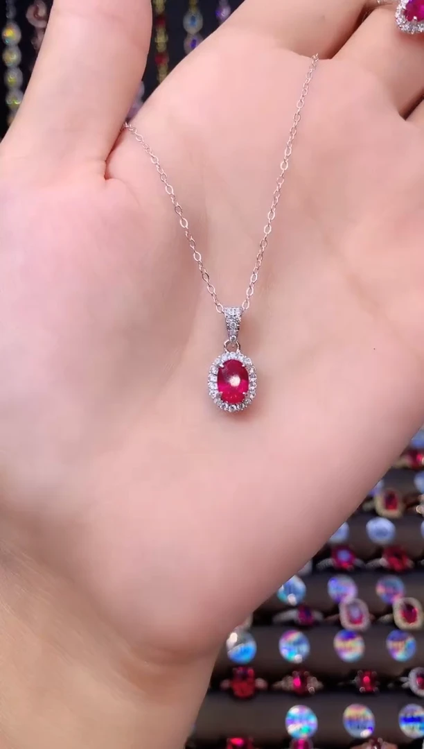 银S925镶嵌吊坠(赠链)红宝石银