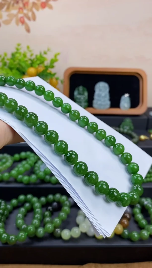 项链未镶嵌和田玉（碧玉）高阶和田碧玉10mm妈妈链48颗