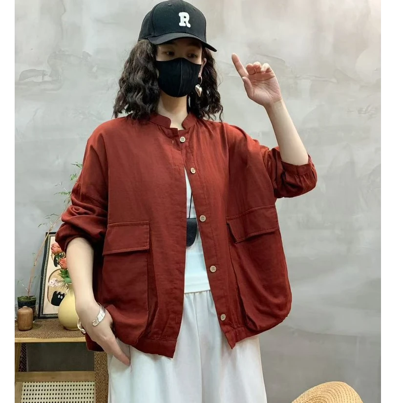 新款春秋圆领宽松百搭外套显瘦休闲开衫长袖女