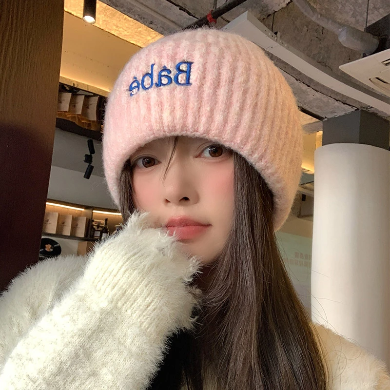 毛线帽子女秋冬季韩版防寒保暖针织帽百搭时尚大头围显脸小包头帽