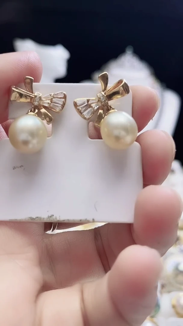 银S925镶嵌耳饰海水珍珠海水金珠耳饰
