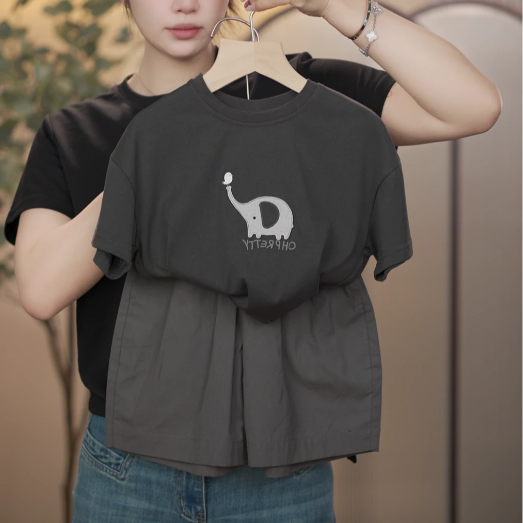 【现货断码不加】【格林小象】夏季儿童韩版时尚百搭洋气休闲短裤套装