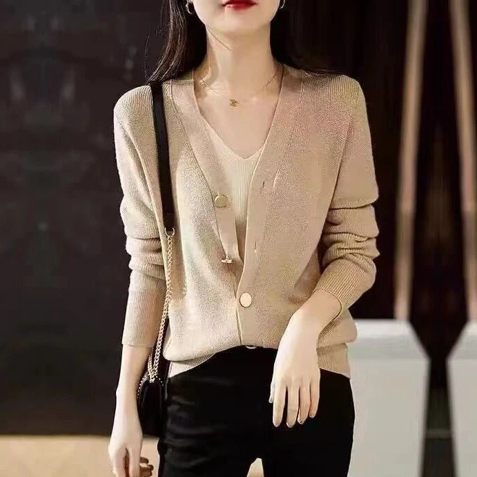 职业阿玛诗官哥家专柜2025春秋新款时尚V领休闲针织开衫洋气百搭