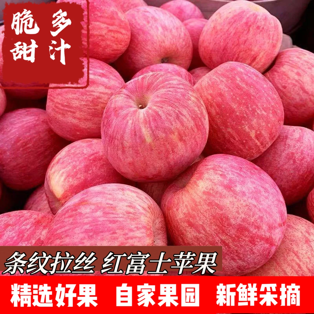 山东25年新鲜苹果条纹红富士水果果园直采脆甜产地直发5斤包邮