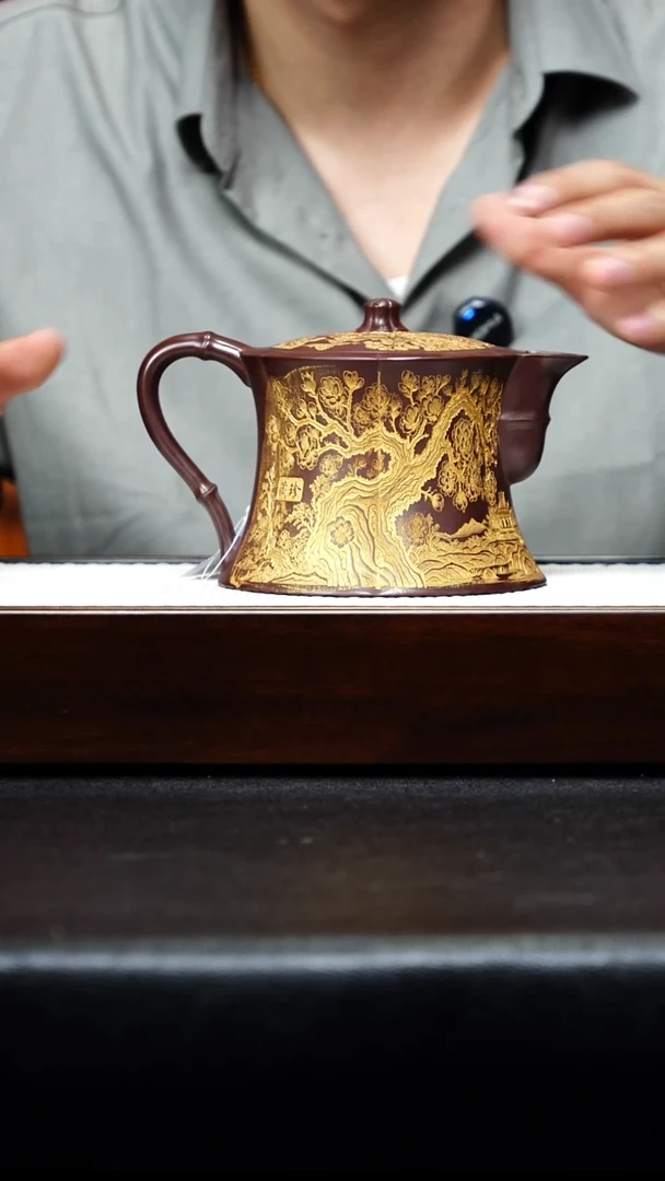 茶壶紫砂宜兴紫砂 筋纹竹段 石红 高艳 h232