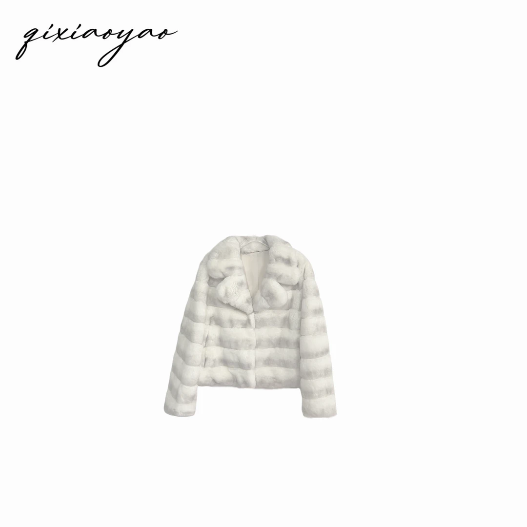 2024秋冬新款青紫蓝兔龙猫皮草外套#BHJY6001