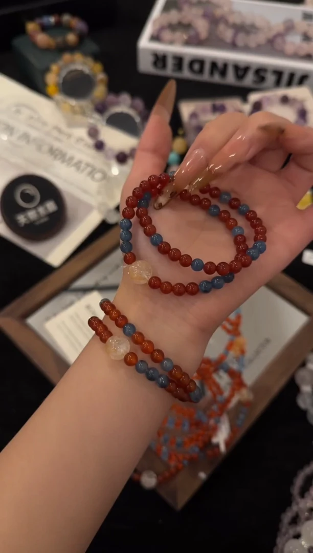 未镶嵌手链水晶红玛瑙双圈x3351