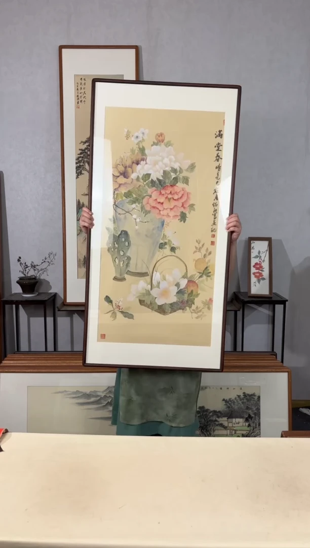 国画手绘*满堂春*62*122cm带框发货