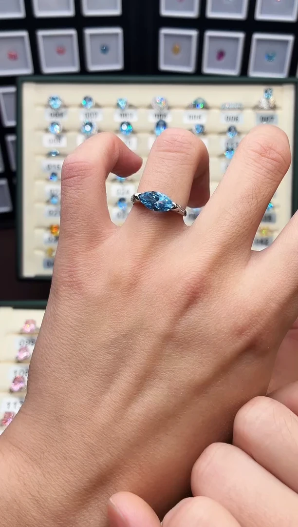 银S925镶嵌戒圈海蓝宝石1288