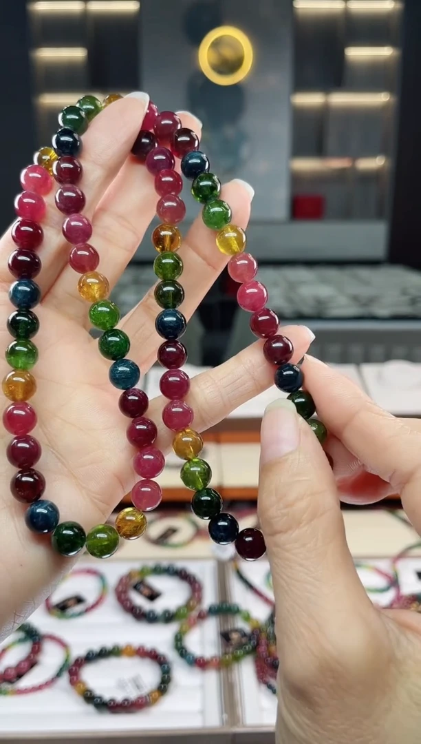 未镶嵌收藏级老矿碧玺三圈手串8mm+碧玺（多样性发一条）Q