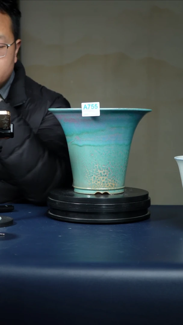 其他瓷A755号青绿釉广口盆 口径25高20