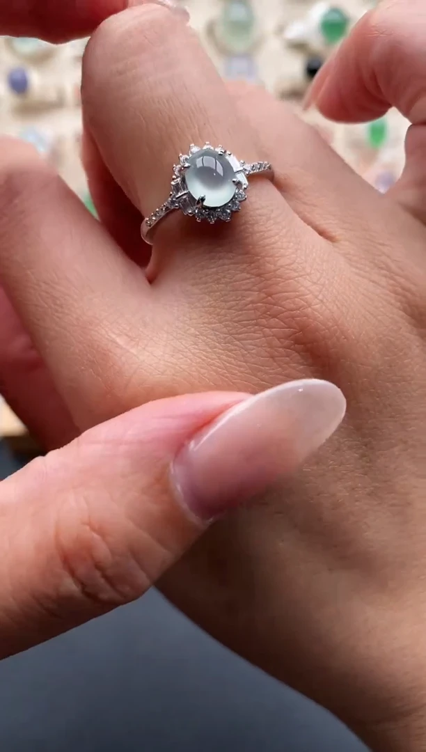 银S925镶嵌戒指翡翠缅甸天然A货翡翠111   8-9