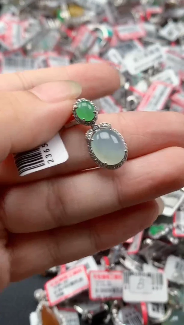 银S925镶嵌戒指翡翠天然A货缅甸翡翠