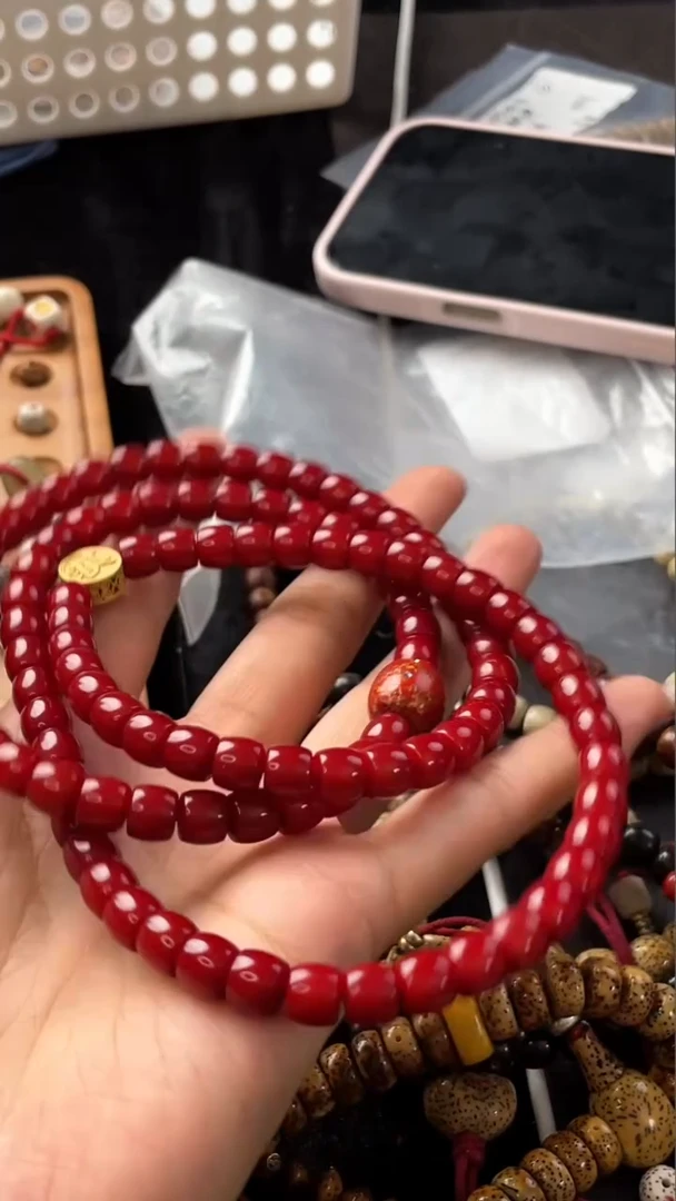 吊坠菩提根/象牙果朱砂供菩提8*7小红链2-弹力线款